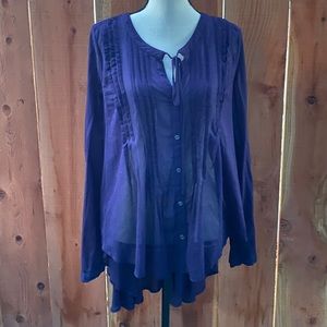 Free people high low button up pin tuck top sheer